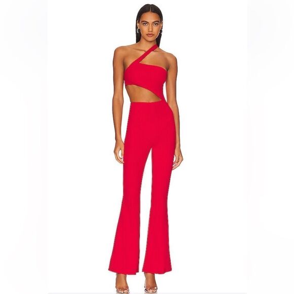 Superdown Emilie Cut Out Jumpsuit red flare bell bottoms one piece Revolve NWT - Picture 1 of 9